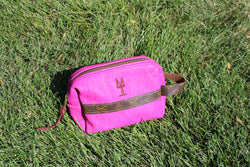 Collection of Small Pink Bison Aftershave/Dopp bag with Authentic Louis Vuitton Canvas Accents in a gallery layout