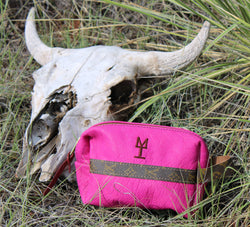 Collection of Small Pink Bison Aftershave/Dopp bag with Authentic Louis Vuitton Canvas Accents in a gallery layout